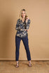 Emreco Long Sleeve Navy Tiger Print Collar Blouse – 021008EW